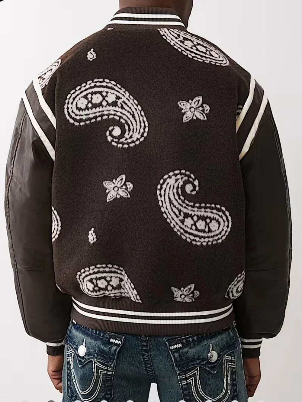 True Religion Wool Retro Varsity Bomber Jacket Dark Brown